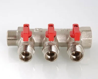 Коллектор с отсекающими кранами, 1"х3 вых. Евроконус 3/4 (22)