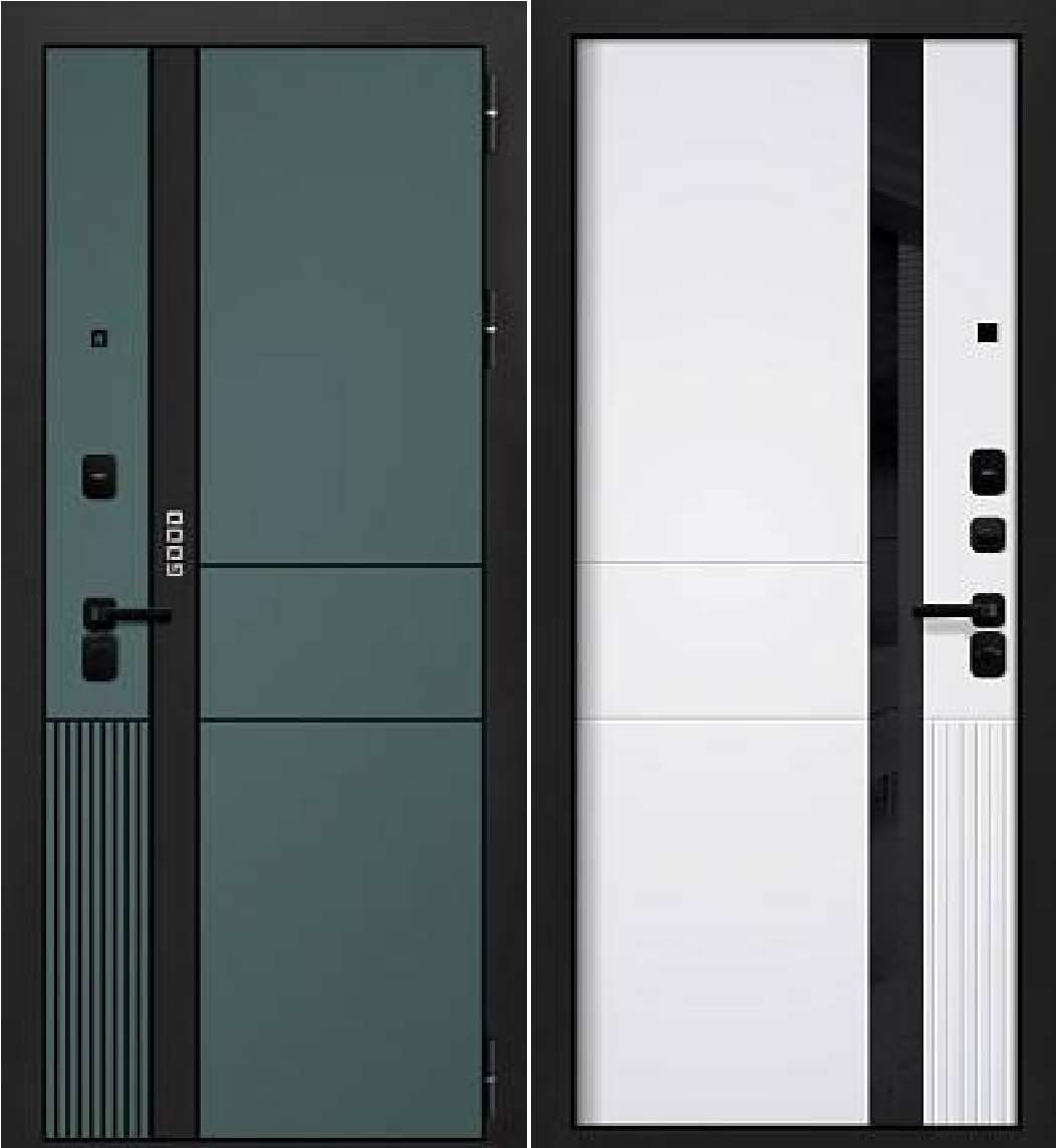 Дверь метал GOOD 3, Velluto Verde/Velluto Bianco, Черн муар 960 правая
