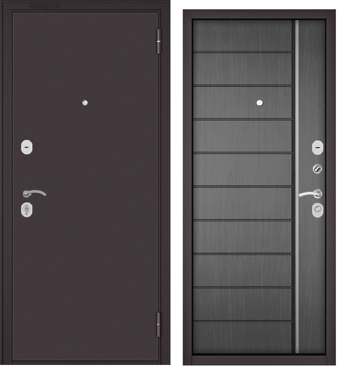 Дверь метал FAMILY ECO Букле шоколад, Дуб серый, Е-136, 2050, 960 R