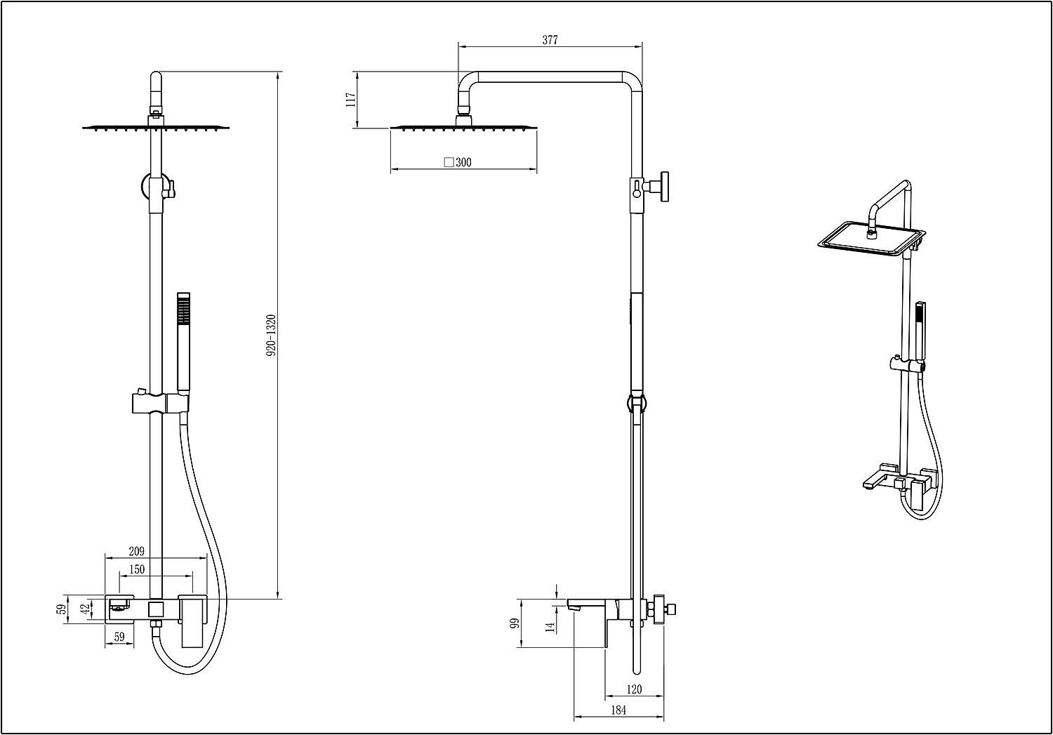 Стойка для душа QUBIC Gun Metal 2