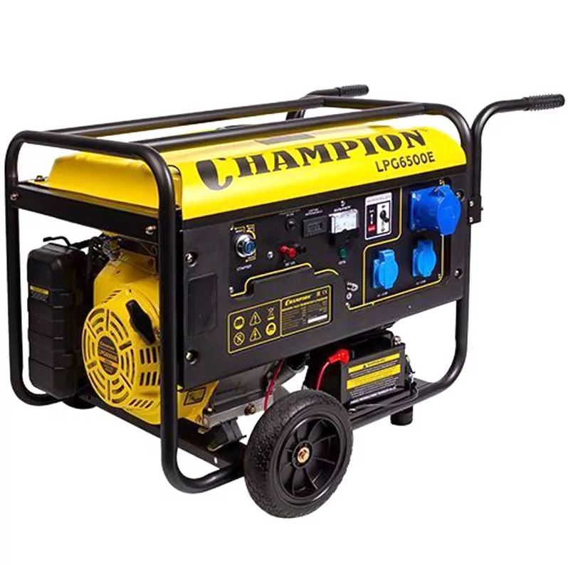 Генератор CHAMPION LPG6500E (бензин+газ 5/5,5кВт 16лс 25л 12В 85кг, эл.стартер, счетчик, колеса)