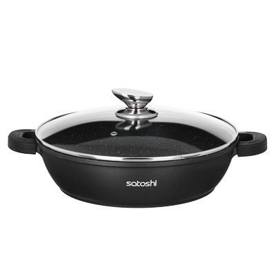 Сотейник с крышкой 3,8л d28х7,5см,  а/приг.покр.Мрамор, силик.протекторы ручек