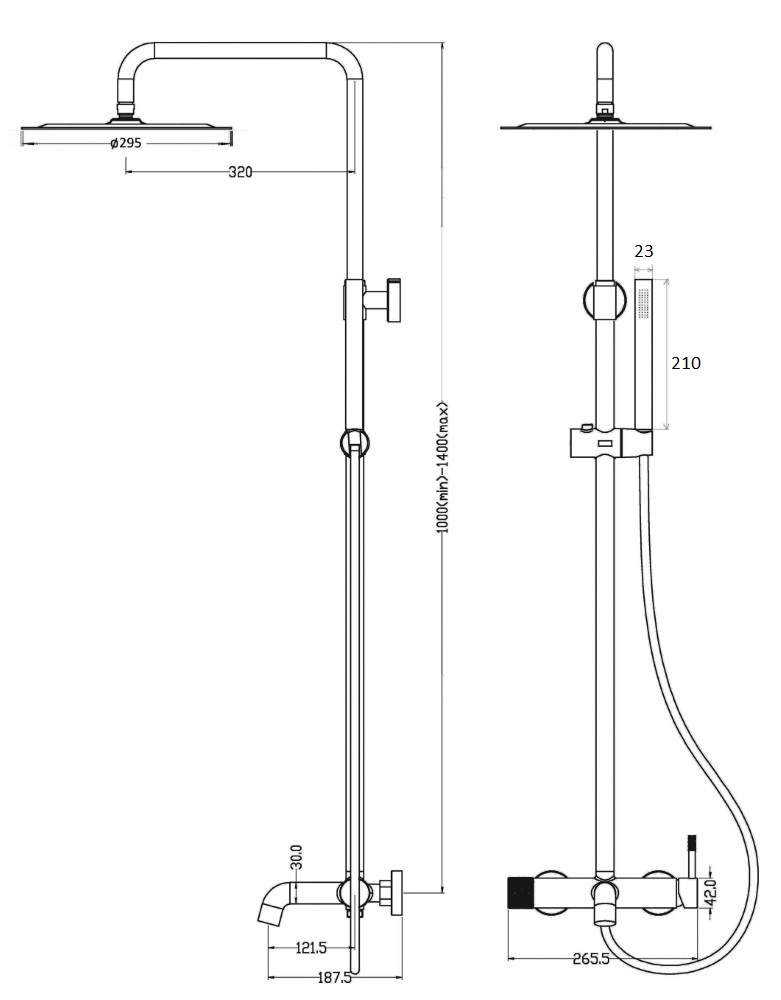 Стойка для душа со смесителем UNO Matt Gold 2