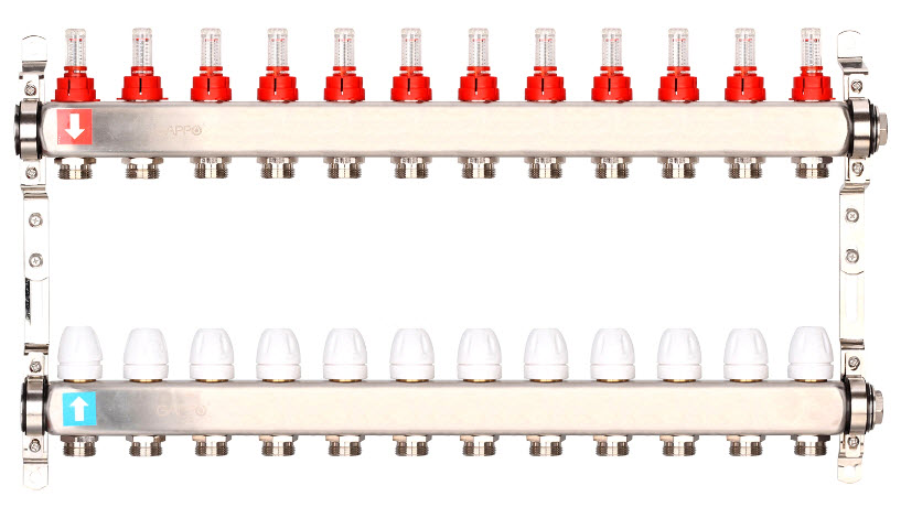 Коллектор регулируемый с расходомерами Нерж 12вых GAPPO (1)
