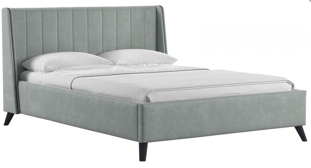 Кровать двойная Мелисса 140  (Тори 61 велюр (серебристый серый)(основание+дно+механизм)