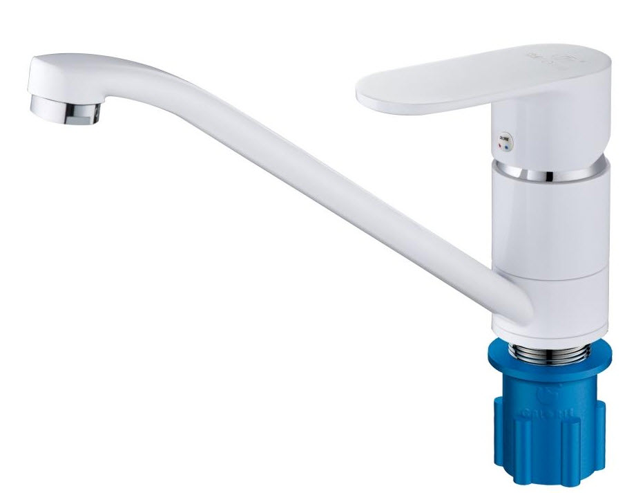 Смеситель CALORIE Люкс 2523 А45M (белый/хром) д/кухни  на гайке (18 шт/кор) (_18_)