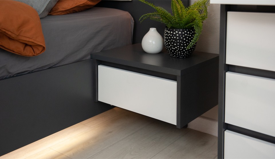 Тумба прикроватная Спальня Мишель 1ящ (2шт) (Дуб крафт золотой/белый жемчуг)