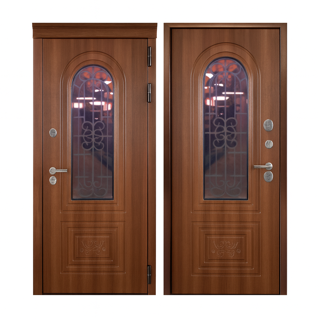 Дверь метал Термо ЛОТТЕ, Nussbaum, патина черная/Nussbaum, патина черная 960*2050 левая