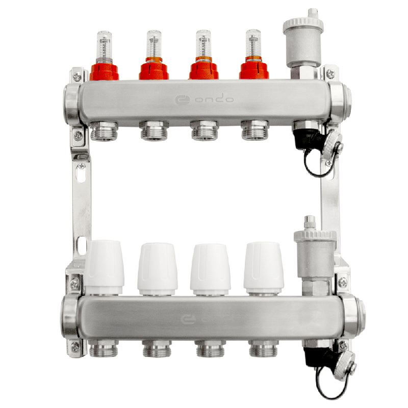 Коллекторная группа из нерж стали с рег. клапанами и расходомерами, автоматич. воздухоотв 7х3/4
