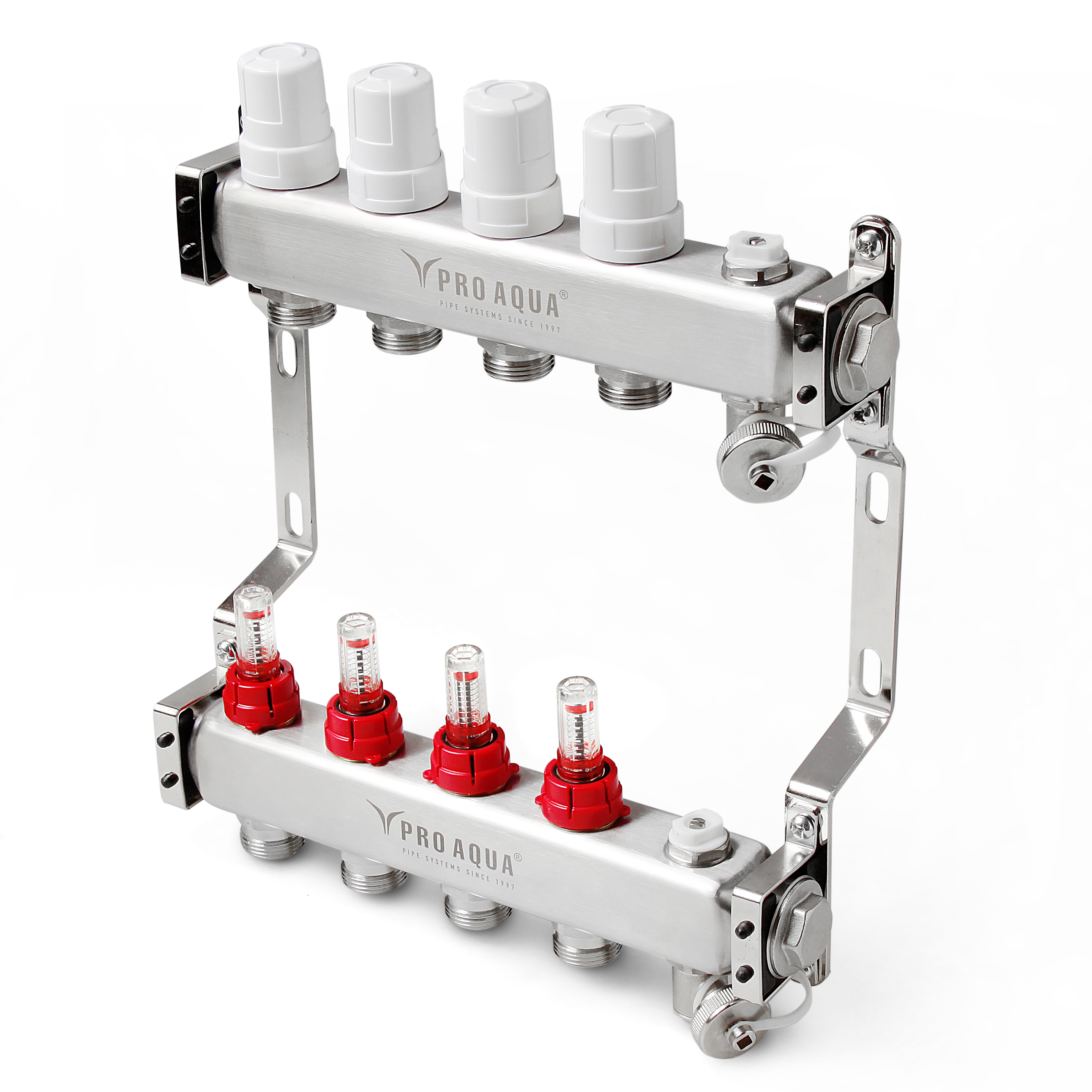 Коллекторный блок PRO AQUA с расходомерами, 4 выхода, 280 мм, 1*3/4