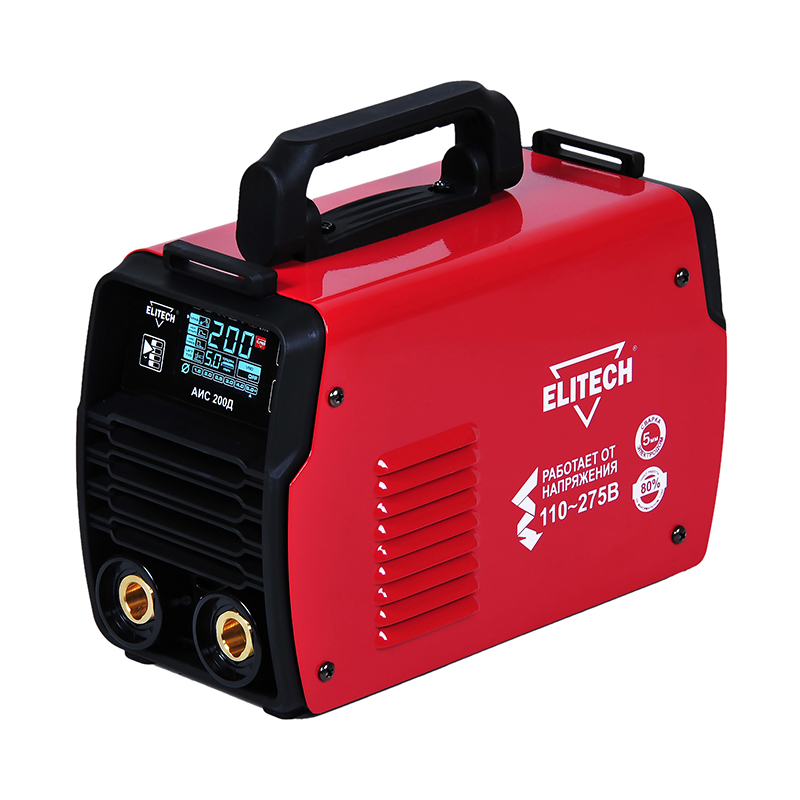 Инвертор,LCD-дисплей,110-275В,6.2кВт,10-200А,ПВ=200А/80%,O1.6-5мм,3.5кг,Dx50,VRD,TIG-Lift,3+2м