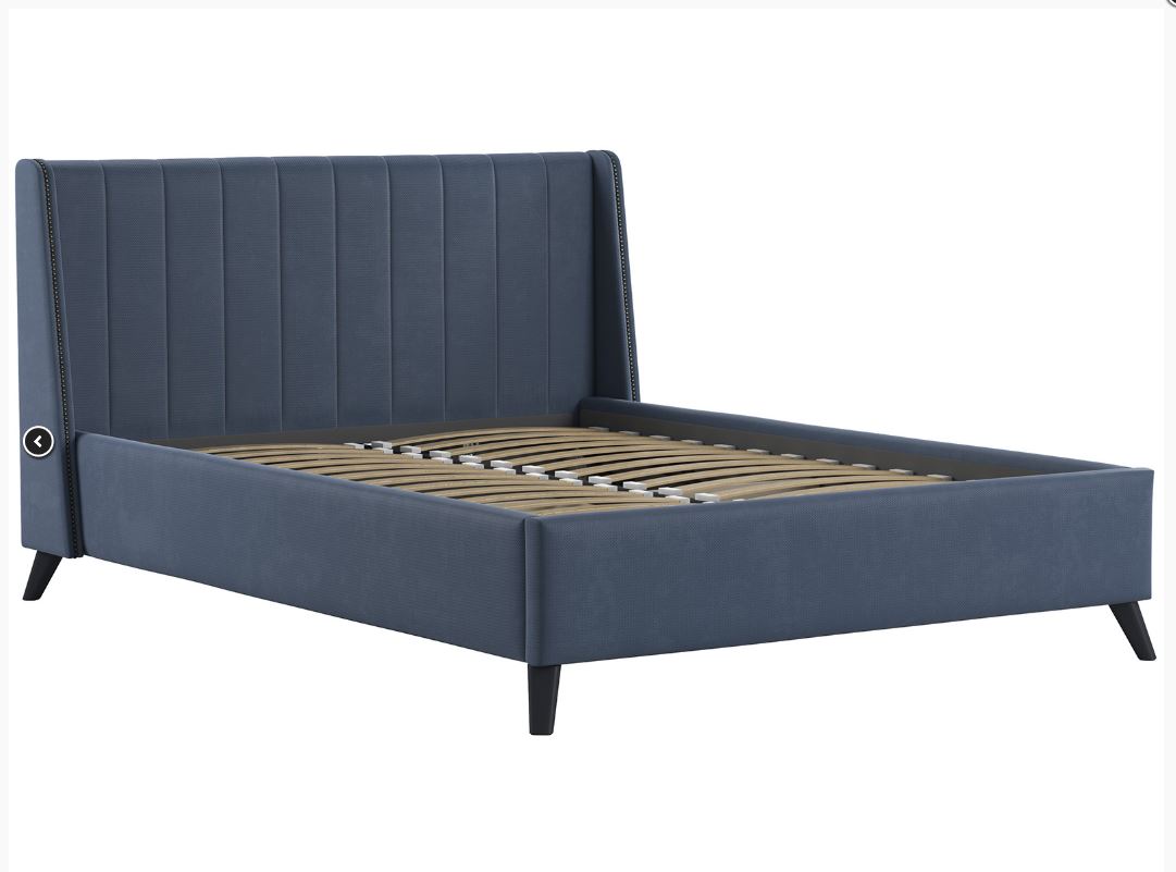 Кровать двойная Мелисса 140  (Тори 83 велюр (серо-синий)(основание+дно+механизм)		