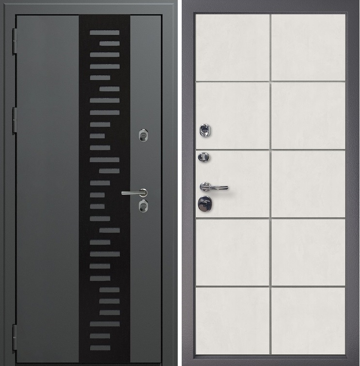 Дверь метал Термо TERMAX 905, Муар серый/Крем Дип, 960*2050 левая