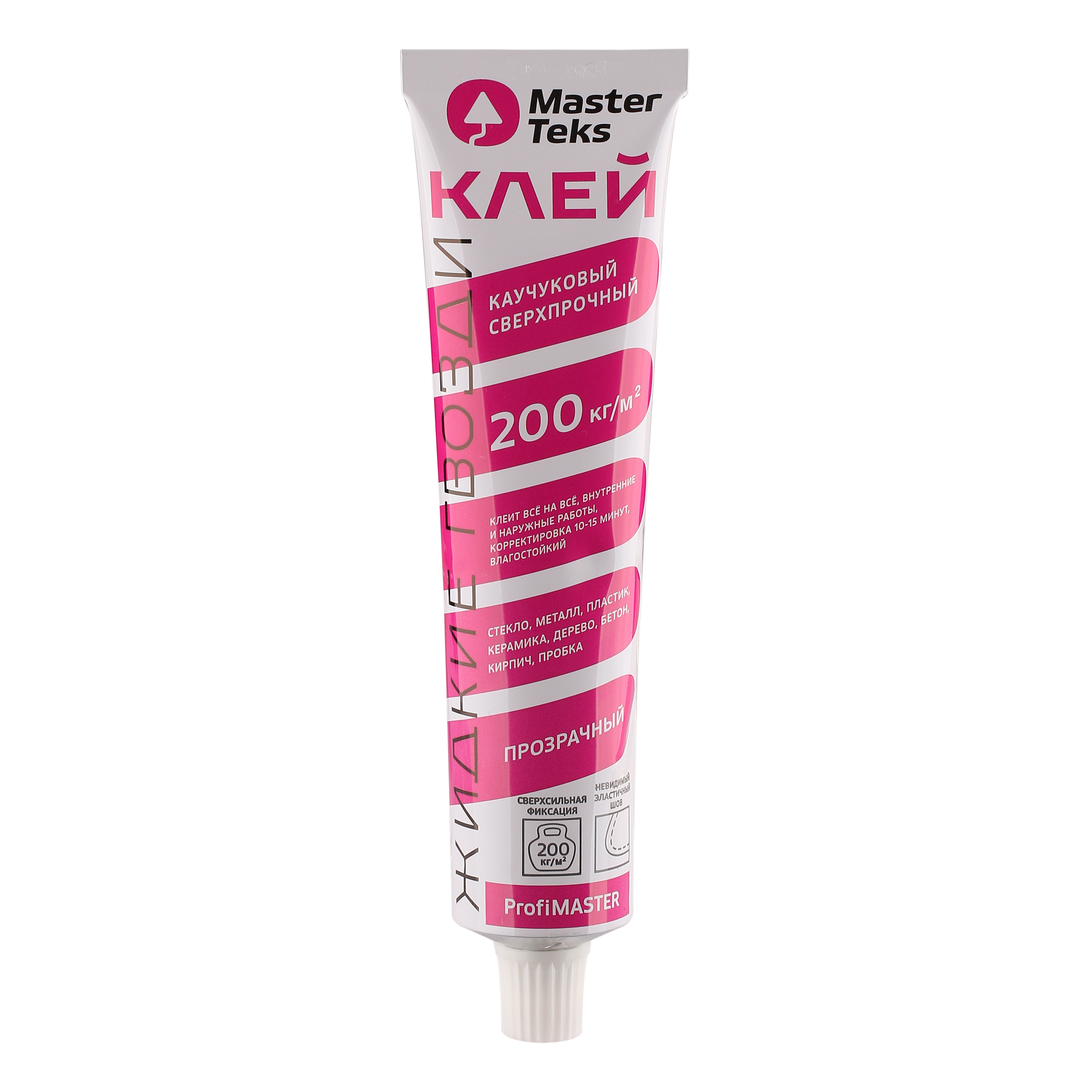 Жидкие гвозди каучуковый MasterTeks ProfiMaster 200 кг/м2 сверхпрочный 80 гр прозрачный (тюбик) (10)