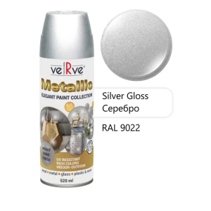 Краска с эффектом сверкающего металлика VERVE METALLIC цвет:серебро RAL9022, глянц., спрей 520мл (6)