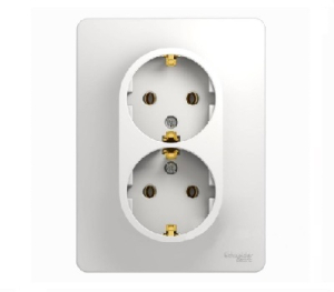 Розетка Белая 2-местная с заземлением в сборе СП16А  Glossa (10)