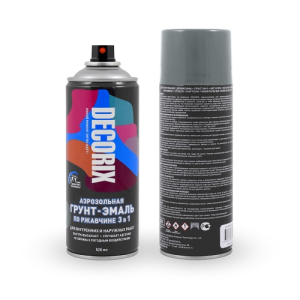Аэрозольная грунт-эмаль по ржавчине 3 в 1 DECORIX 520мл серый глянцевый (12)