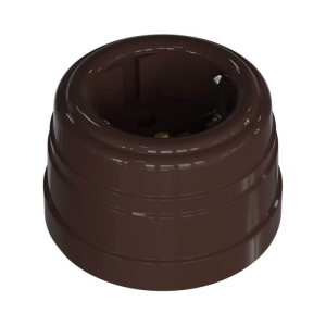 Розетка пластиковая, двухполюсная, с заземляющим контактом, коричневый