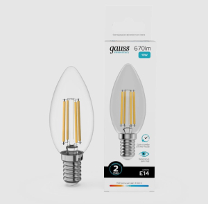 Лампа Gauss Filament Elementary Свеча 10W 670lm 4100К Е14 LED 1/10/100 (10)