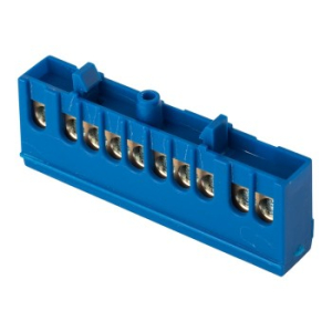 Шина "0" N (6х9мм) 10 отверстий латунь синий изолированный корпус на DIN-рейку EKF PROxima (20\500)