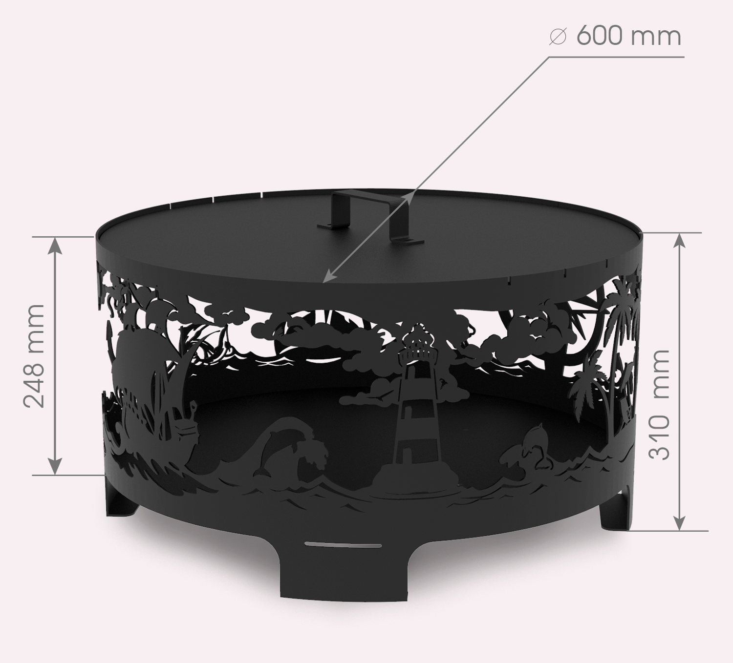 Костровая чаша круглая дно 3 мм, стенки 2мм .Морская 600