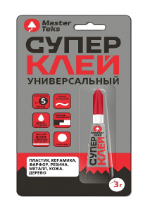 Супер-клей цианоакрилатный MasterTeks универс. 3 гр прозр. (12 шт/блистерная карта)