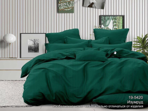 КПБ Сатин-страйп "Luxor" диз. № Полоса 1х1 Изумруд 19-5420,  Евро-стандарт