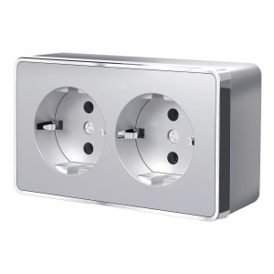 Розетка Серебряный Открытой установки 2-х мест с заземлением Gallant W5072106 (5)