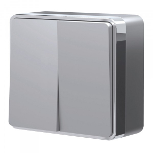 Выключатель Серебряный Открытой установки 2-х клав Gallant W5020006 (10)