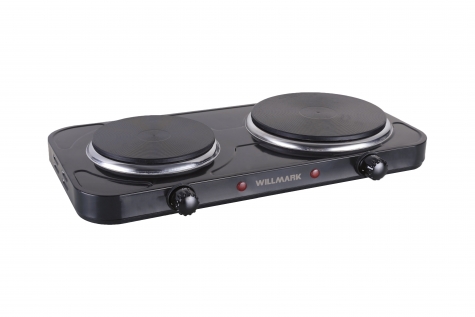 Электроплита WILLMARK НS-215 (2 чугун конф.*155 mm/1000Вт.,185*1500Вт, корпус из нерж стали, черный)