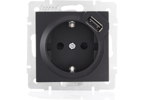 Чёрный бархат розетка с/з + USB разъём VESNA (10)