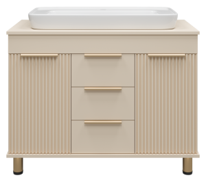 Тумба ENFIDA -100 напольная 3 ящ. бежев.мат.эмаль + DOPPIO УМЫВАЛЬНИК 0117- 810Х 420/ГЛАЗУРЬ,белый