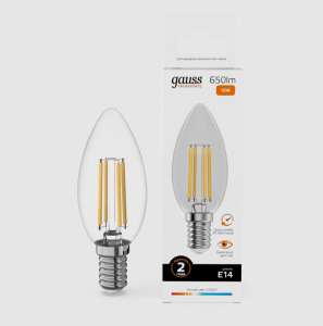 Лампа Gauss Filament Elementary Свеча 10W 650lm 2700К Е14 LED 1/10/100 (10)