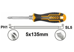 Отвертка двухсторонняя PH1*SL5. 135мм INGCO AKISD0203
