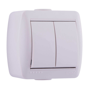 Выключатель Белый Открытой установки 2-х клавишный Lezard (10)