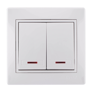 Выключатель Белый Скрытой установки 2-х клавишный С подсветкой Lezard (10)