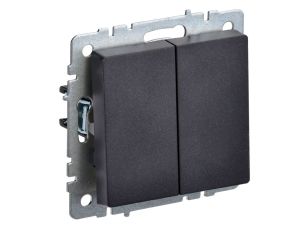 Черный выключатель двухклавишный 10А ВС10-2-0-БрЧ