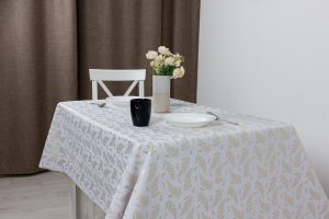 Клеёнка PU Shine, 140 см., 490-1, Папоротник золото на белом (20м)