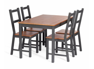Обеденный комплект Соната (стол + 4 стула) / массив сосны, стол: 120х75х73см антик /графит