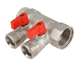 Коллектор с отсекающими кранами, 1 х2 вых Евроконус 3 4 (30)