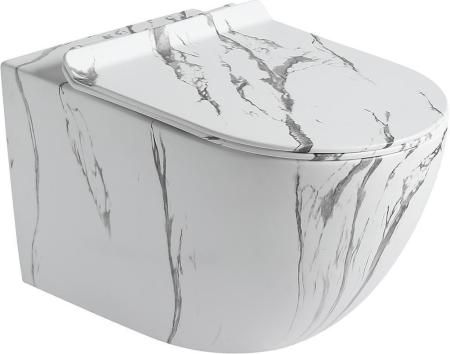 Унитаз подвесной, безободковый, матовый под мрамор (сиденье микролифт) SL-5002MM (_1_)