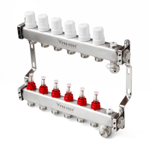 Коллекторный блок PRO AQUA с расходомерами, 6 выходов, 380 мм, 1*3/4 (5)