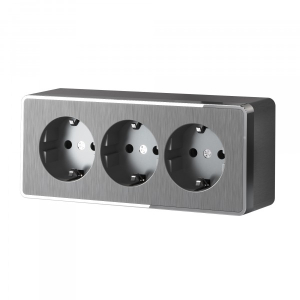 Розетка Графит рифленый Открытой установки 3-х мест с заземлением Gallant W5073104 (5)