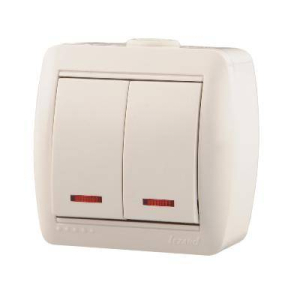 Выключатель Белый Открытой установки 2-х клавишный С подсветкой Lezard (10)