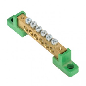 Шина "0" PE 8x12мм 6 отверстий латунь ВОЗВРАТ ПОСТАВЩИКУ 2 зелёных угловых изолятора EKF PROxima