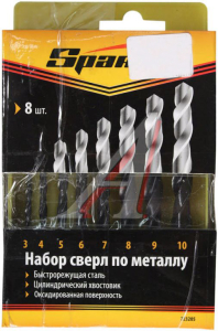 Набор сверл по мет, 3-10 мм (через 1 мм), HSS, 8 шт.цилиндрический хвостовик// SPARTA(10/50)