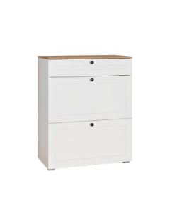 Тумба для обуви Остин 16.121 (Белый PE шагрень, Дуб Золотой 065 R, белая шагрень 4101 ПВХ)