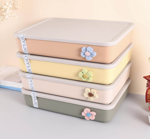 Корзина с крышкой для хранения "Нежный цвет", 36,5*26*8 см, пластик, прямоуг.