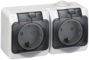 Розетка 2-м ОП Этюд 16А IP44 250В с заземл. защ. шторки сер. SE PA16-244C (7)