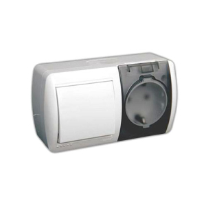 Розетка с крышкой + выключатель 1 кл Белый Открытой установки горизонтальный с/з Lezard (10)